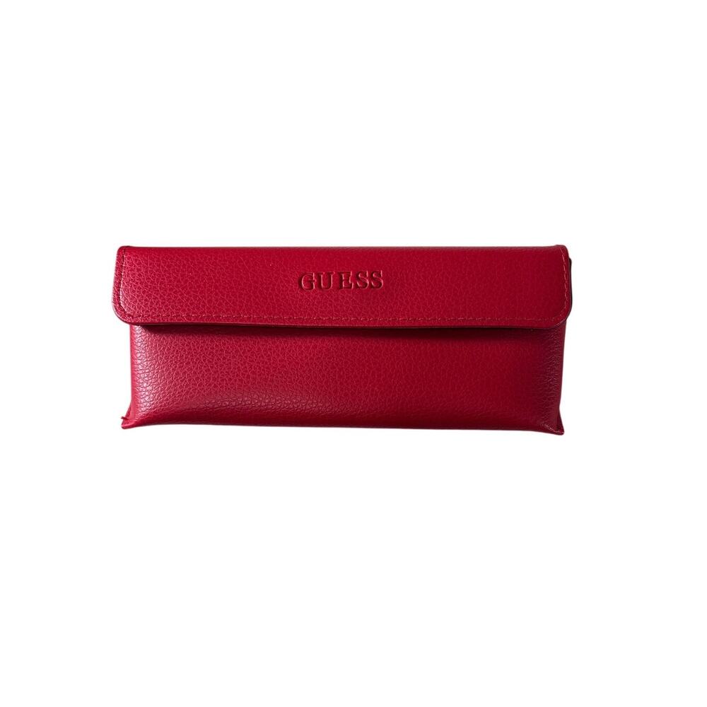 GUESS Red Eyeglass Case with Logo Cleaning Cloth Snap Closure